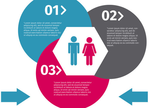 Data by Gender Infographic with Pictograms and Pie Charts