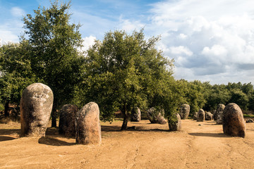 Almendres Cromlech in Evora. It is one of the most important megalithic monuments of the Iberian...