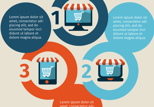 Online Shopping Data Infographic with Circle Element and Storefront Icons 1
