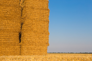 Large pile of hay bales..