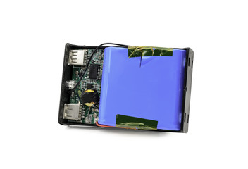 Broken Powerbank on white background