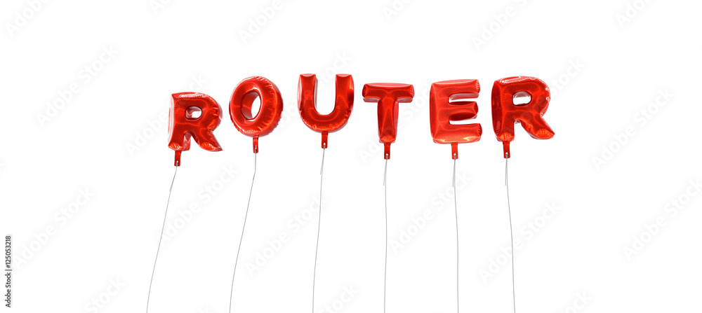 Fototapete router - word made from red foil balloons - 3d rendered. can be used for an online banner ad or a pr