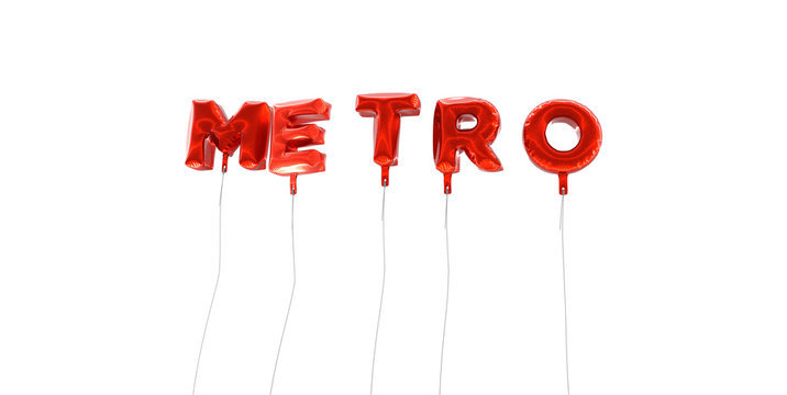 METRO - word made from red foil balloons - 3D rendered.  Can be used for an online banner ad or a print postcard.
