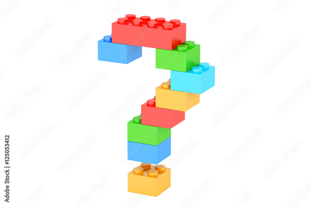 Poster question mark from plastic building blocks, 3d rendering