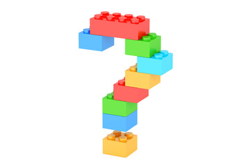 Question mark from plastic building blocks, 3D rendering