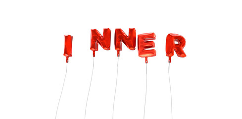 INNER - word made from red foil balloons - 3D rendered.  Can be used for an online banner ad or a print postcard.