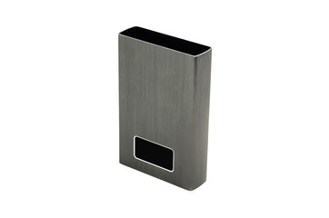 Used aluminium casing for battery power bank on white background