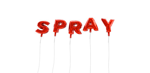 SPRAY - word made from red foil balloons - 3D rendered.  Can be used for an online banner ad or a print postcard.