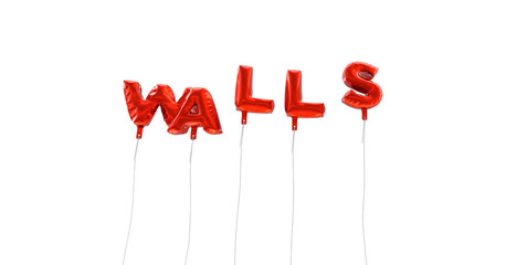 WALLS - word made from red foil balloons - 3D rendered.  Can be used for an online banner ad or a print postcard.