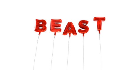 BEAST - word made from red foil balloons - 3D rendered.  Can be used for an online banner ad or a print postcard.