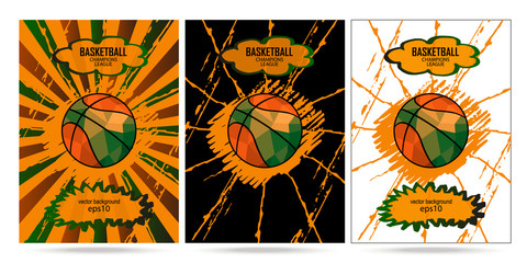 Set Design a poster for the championship, champions league in basketball. Template for college. Grunge, polygon and retro style. EPS file is layered.