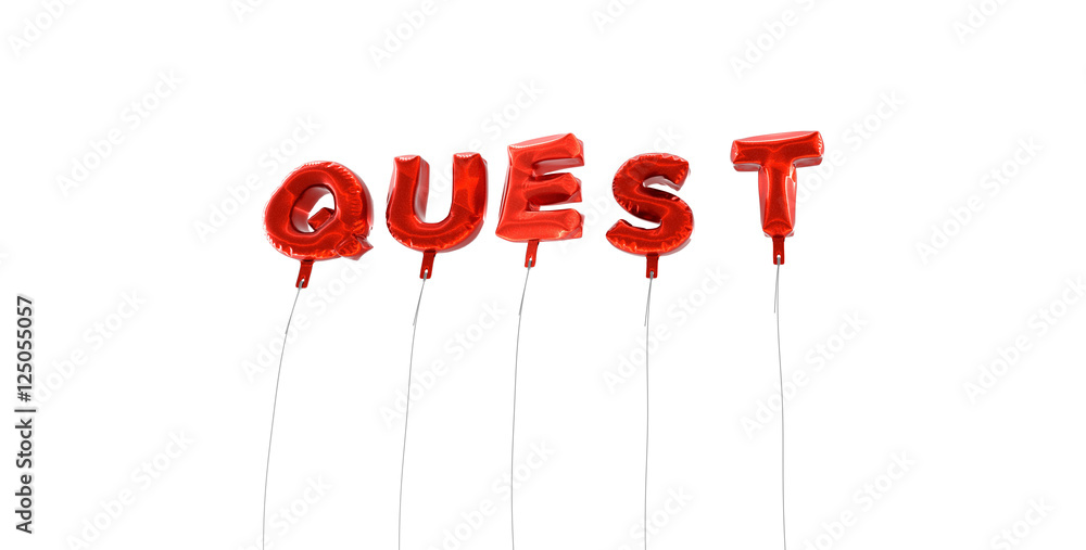 Fototapete quest - word made from red foil balloons - 3d rendered. can be used for an online banner ad or a pri