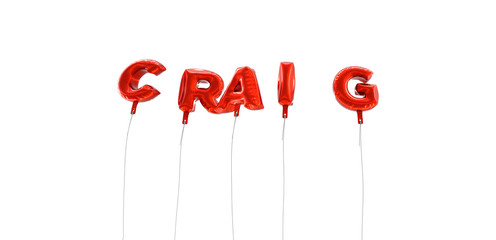 CRAIG - word made from red foil balloons - 3D rendered.  Can be used for an online banner ad or a print postcard.