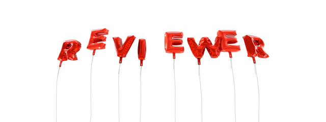 Fototapeta na wymiar REVIEWER - word made from red foil balloons - 3D rendered. Can be used for an online banner ad or a print postcard.