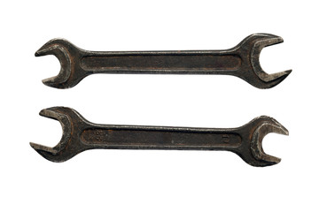 rusty vintage wrenches isolated on a white background..