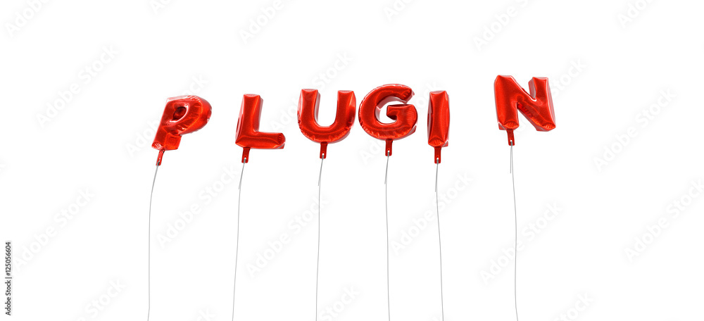 Fototapete plugin - word made from red foil balloons - 3d rendered. can be used for an online banner ad or a pr