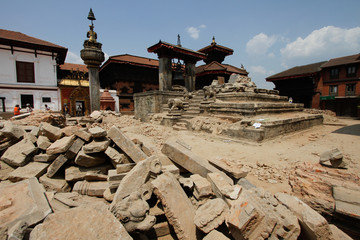 Damage at Durbar square in Bakthapur after the earthquake