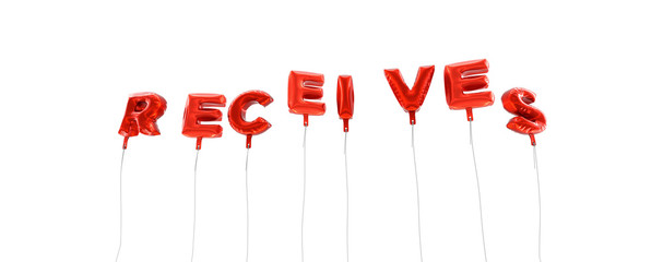 RECEIVES - word made from red foil balloons - 3D rendered.  Can be used for an online banner ad or a print postcard.