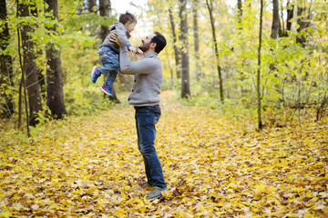 Obraz premium nature with dad in forest autumn
