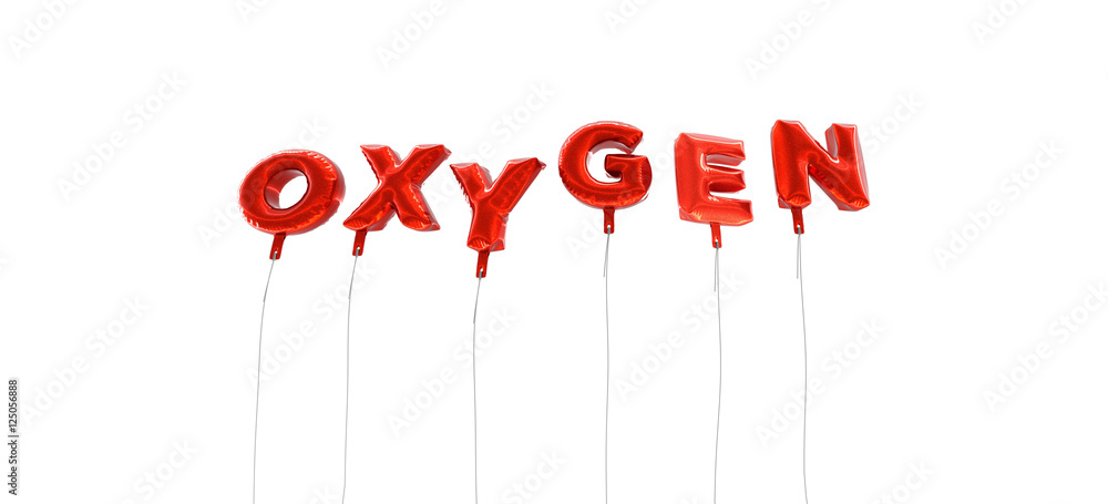 Fototapete oxygen - word made from red foil balloons - 3d rendered. can be used for an online banner ad or a pr
