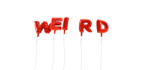 WEIRD - word made from red foil balloons - 3D rendered.  Can be used for an online banner ad or a print postcard.