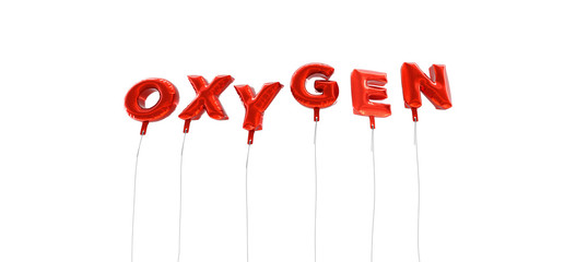 OXYGEN - word made from red foil balloons - 3D rendered.  Can be used for an online banner ad or a print postcard.