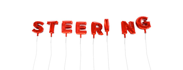 STEERING - word made from red foil balloons - 3D rendered.  Can be used for an online banner ad or a print postcard.