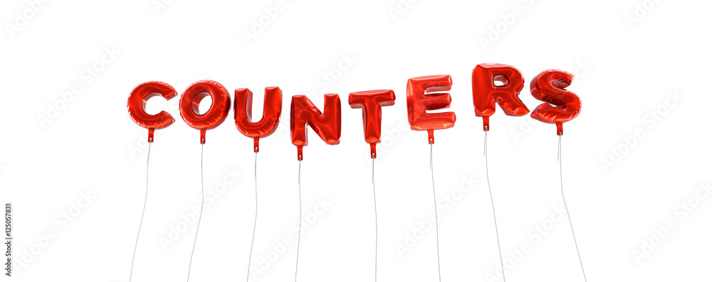 Fototapete counters - word made from red foil balloons - 3d rendered. can be used for an online banner ad or a 