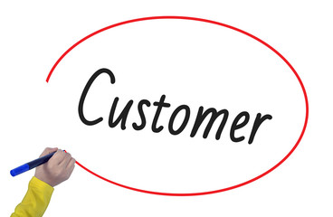 Woman hand writing customer with marker
