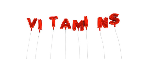 VITAMINS - word made from red foil balloons - 3D rendered.  Can be used for an online banner ad or a print postcard.