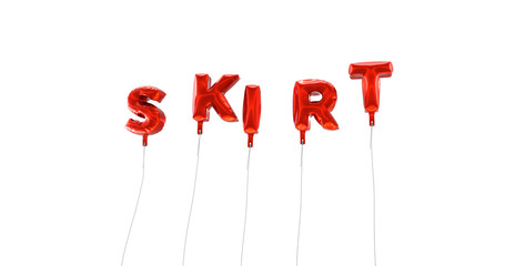SKIRT - word made from red foil balloons - 3D rendered.  Can be used for an online banner ad or a print postcard.