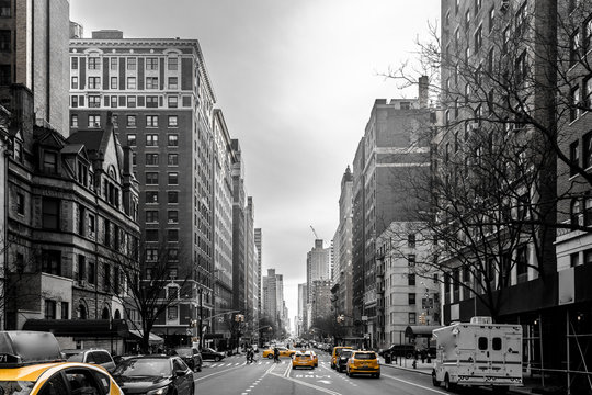 Yellow cabs at Upper West Site of Manhattan, New York City