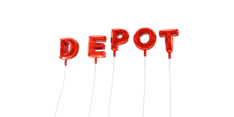 Obraz na płótnie Canvas DEPOT - word made from red foil balloons - 3D rendered. Can be used for an online banner ad or a print postcard.