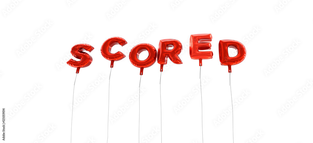 Fototapete scored - word made from red foil balloons - 3d rendered. can be used for an online banner ad or a pr