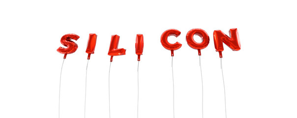 SILICON - word made from red foil balloons - 3D rendered.  Can be used for an online banner ad or a print postcard.