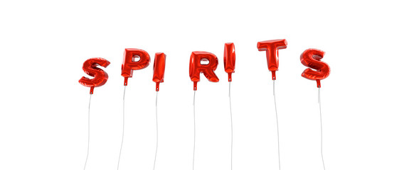 SPIRITS - word made from red foil balloons - 3D rendered.  Can be used for an online banner ad or a print postcard.