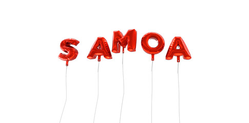 SAMOA - word made from red foil balloons - 3D rendered.  Can be used for an online banner ad or a print postcard.