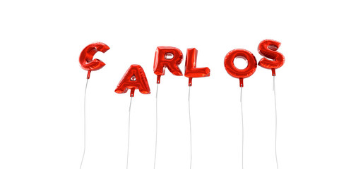 CARLOS - word made from red foil balloons - 3D rendered.  Can be used for an online banner ad or a print postcard.