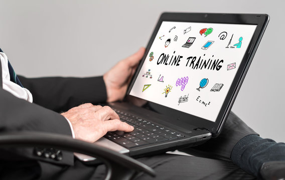 Online training concept on a laptop