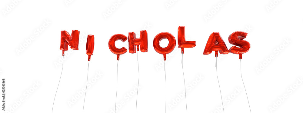 Fototapete nicholas - word made from red foil balloons - 3d rendered. can be used for an online banner ad or a 
