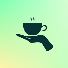 Hand with coffee cup sign icon, vector illustration