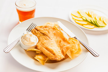 fried Pacific cod with a beer