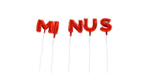 MINUS - word made from red foil balloons - 3D rendered.  Can be used for an online banner ad or a print postcard.