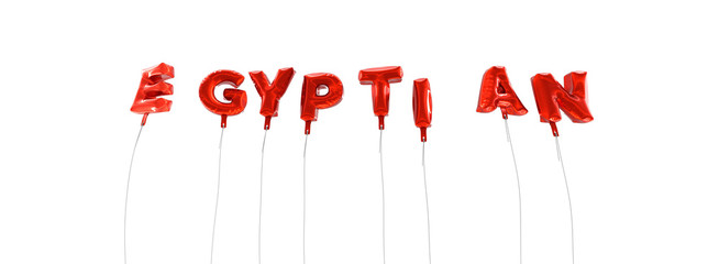 EGYPTIAN - word made from red foil balloons - 3D rendered.  Can be used for an online banner ad or a print postcard.