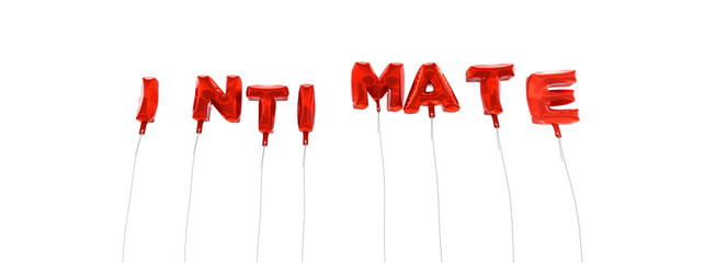 INTIMATE - word made from red foil balloons - 3D rendered.  Can be used for an online banner ad or a print postcard.
