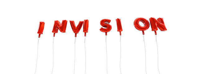 Fototapeta premium INVISION - word made from red foil balloons - 3D rendered. Can be used for an online banner ad or a print postcard.