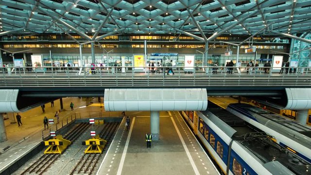 Time Lapse Of Central Train Station - The Hague Netherlands