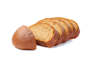Loaf of bread sliced on white