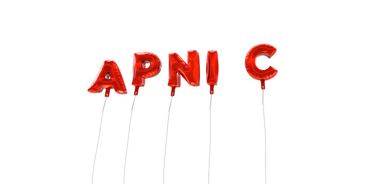 APNIC - word made from red foil balloons - 3D rendered.  Can be used for an online banner ad or a print postcard.