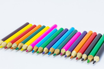 Colour pencils isolated on white background close up